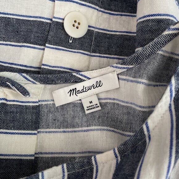 Madewell Stripe Play Button Back Dress Linen Cotton Transatlantic Blue Women M - Picture 10 of 16